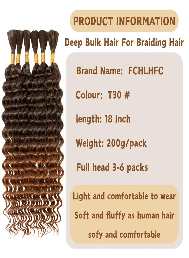 FCHLHFC Deep Wave Bulk Hair 6 Bundles/Pack 200g 18 Inch No Weft Deep Wave Bulk Hair for Braiding Extensions for Boho Braids Natural Black Wet and Wavy（T30#） - Image 2